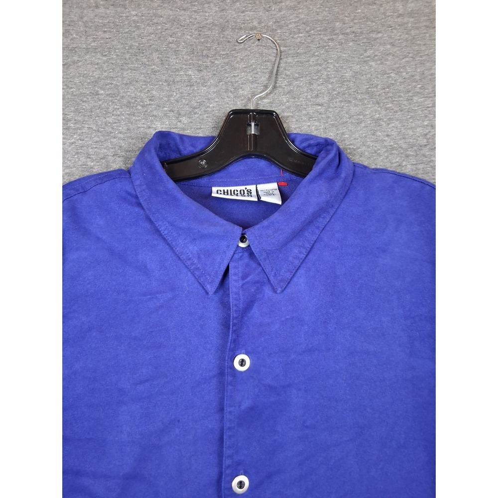 Chicos Womens Shacket L Purple Blue Button Up Faux Suede Elevated Capsule